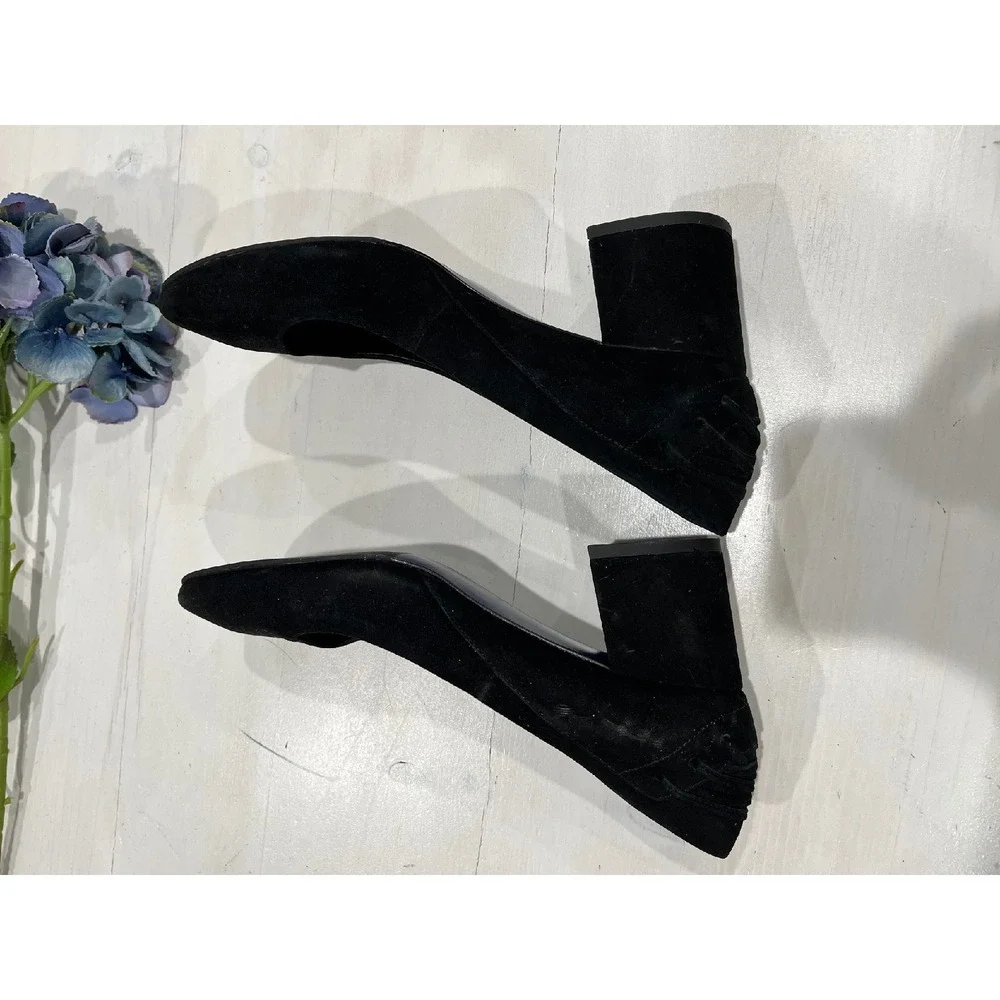 Elie Tahari Suede Block Heel Pumps‎ Comfortable Slip On Shoes Black 38.5 - Picture 7 of 8